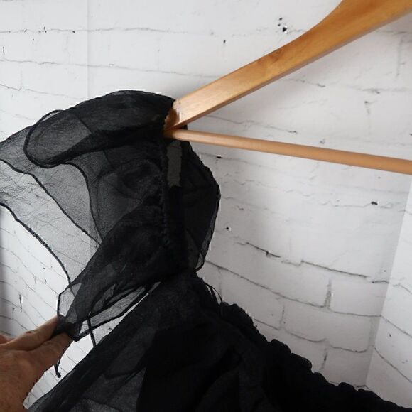 MIOU MUSE BLACK SHEER RUFFLE OFF THE SHOULDER CROPPED FESTIVAL TOP SIZE SMALL - Picture 6 of 6